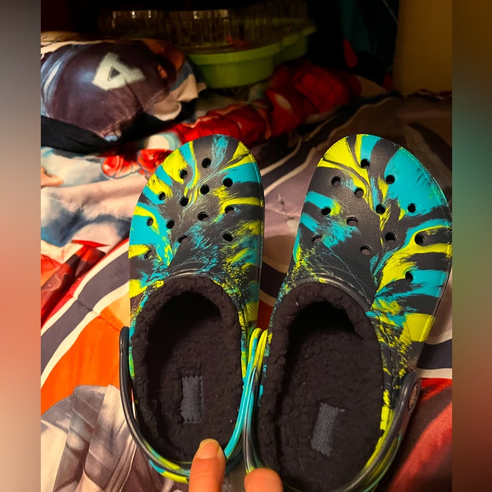 CROCS yellow blue tie-dye.BRAND NEW!!!